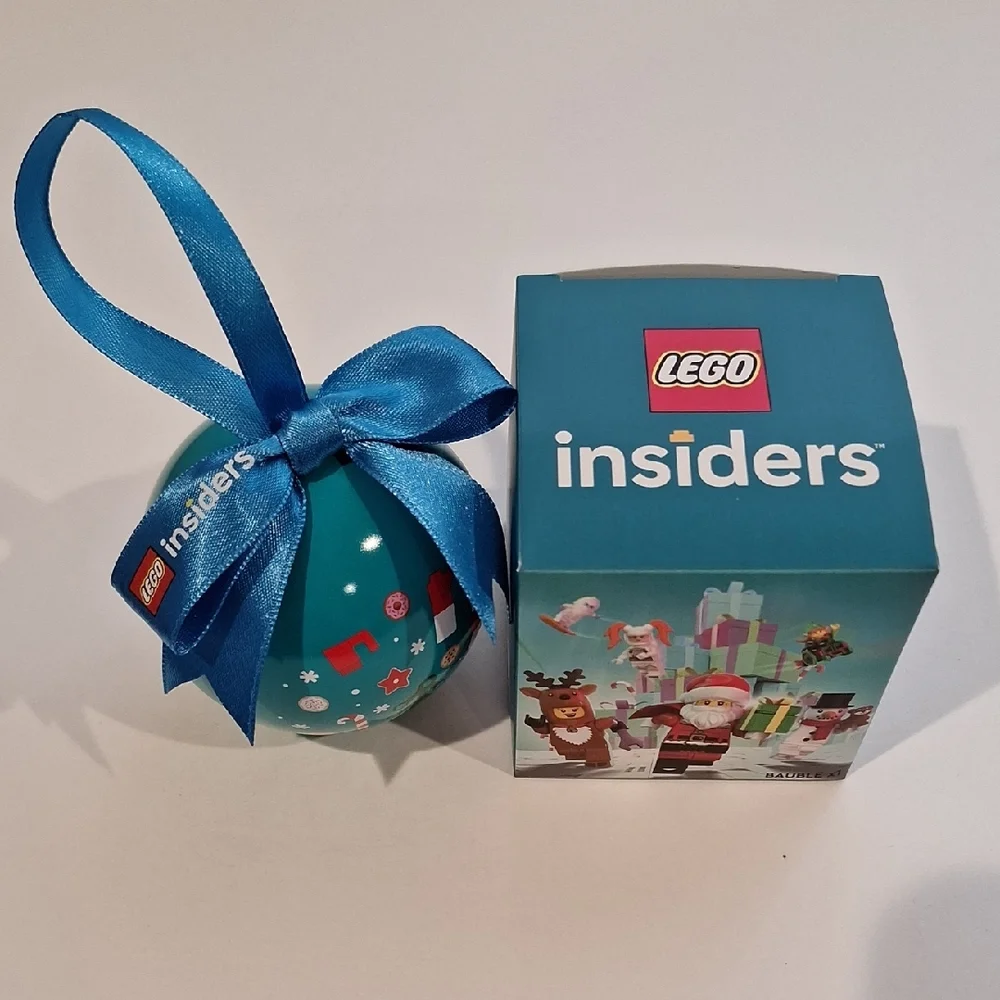 LEGO Teal Holiday Ornament Ball with Blue Ribbon and Candy Graphics